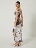 Clara | Asymmetrisches, bedrucktes, schulterfreies, langes Kleid