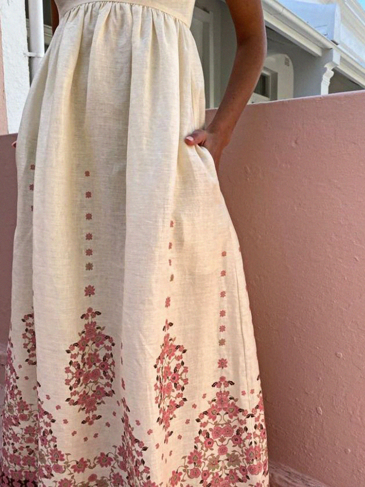 Linda | Florales Maxikleid mit Spaghetti-Trägern