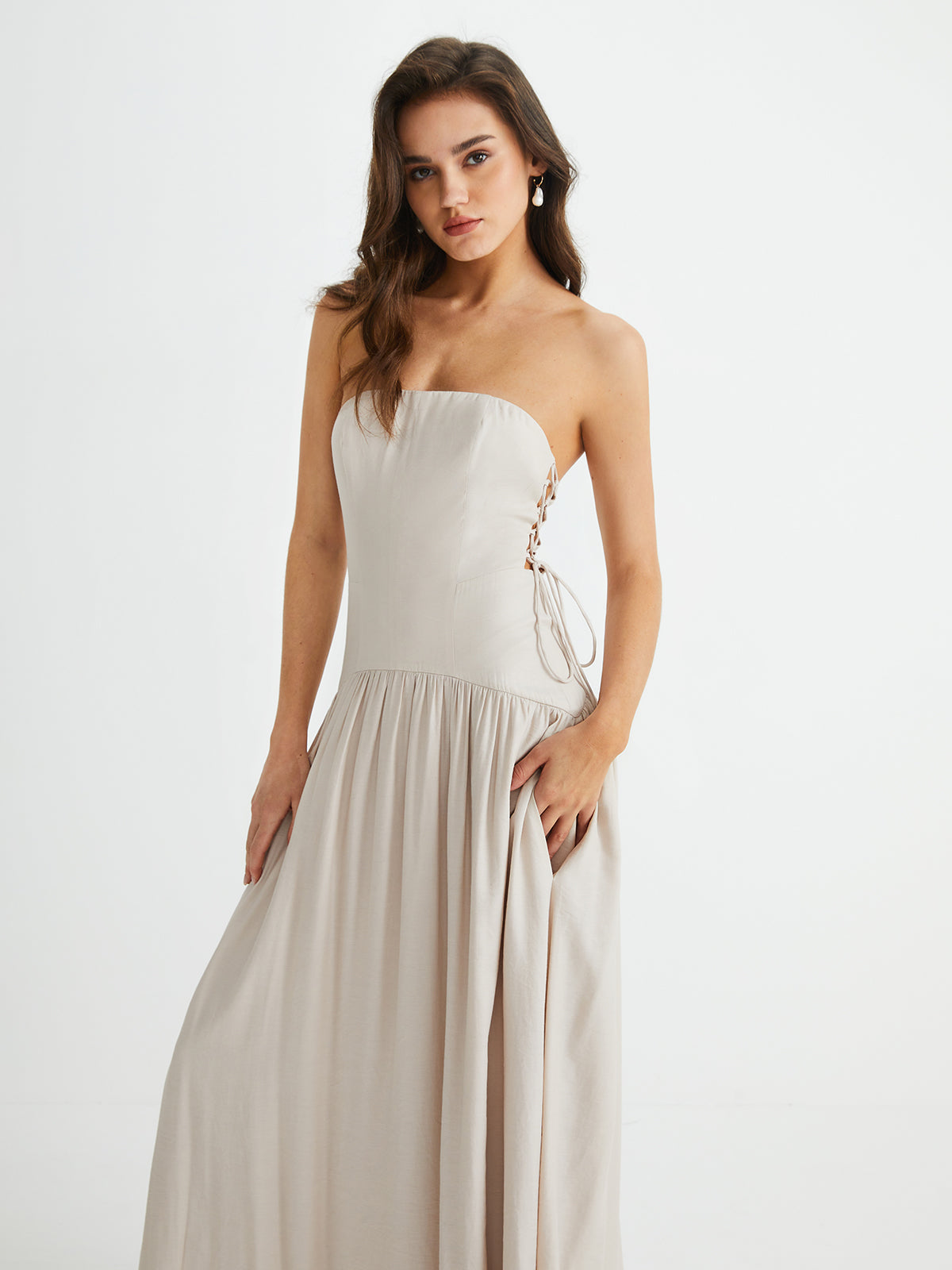 Anna | Faltendes Maxikleid mit Taschen