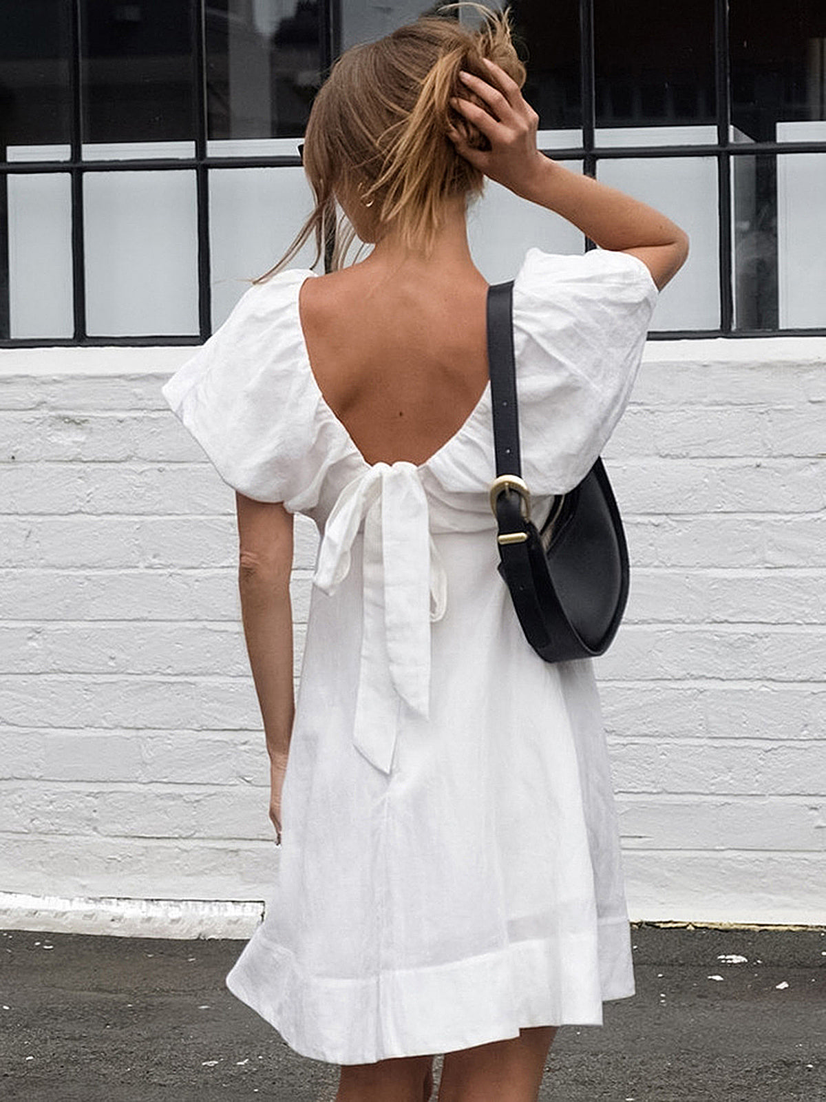 Mia | Baumwollkleid mit V-Ausschnitt und Puffärmeln