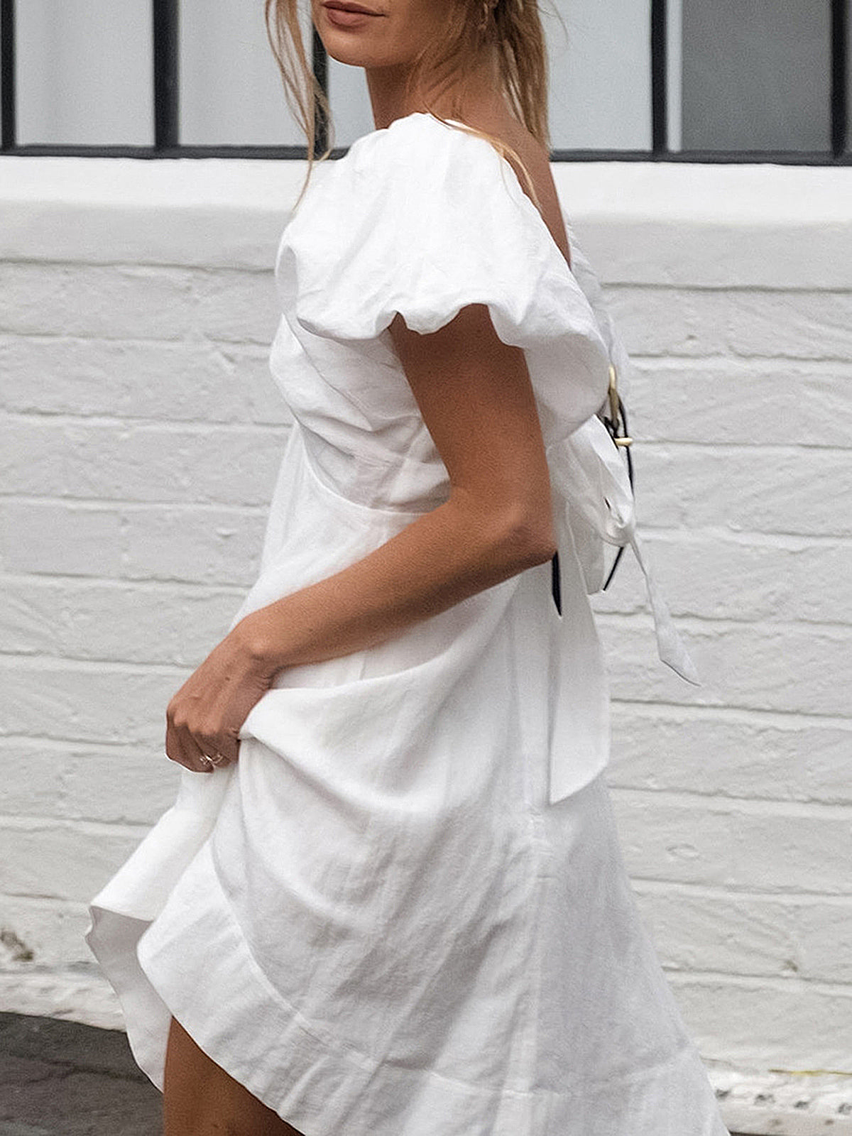 Mia | Baumwollkleid mit V-Ausschnitt und Puffärmeln