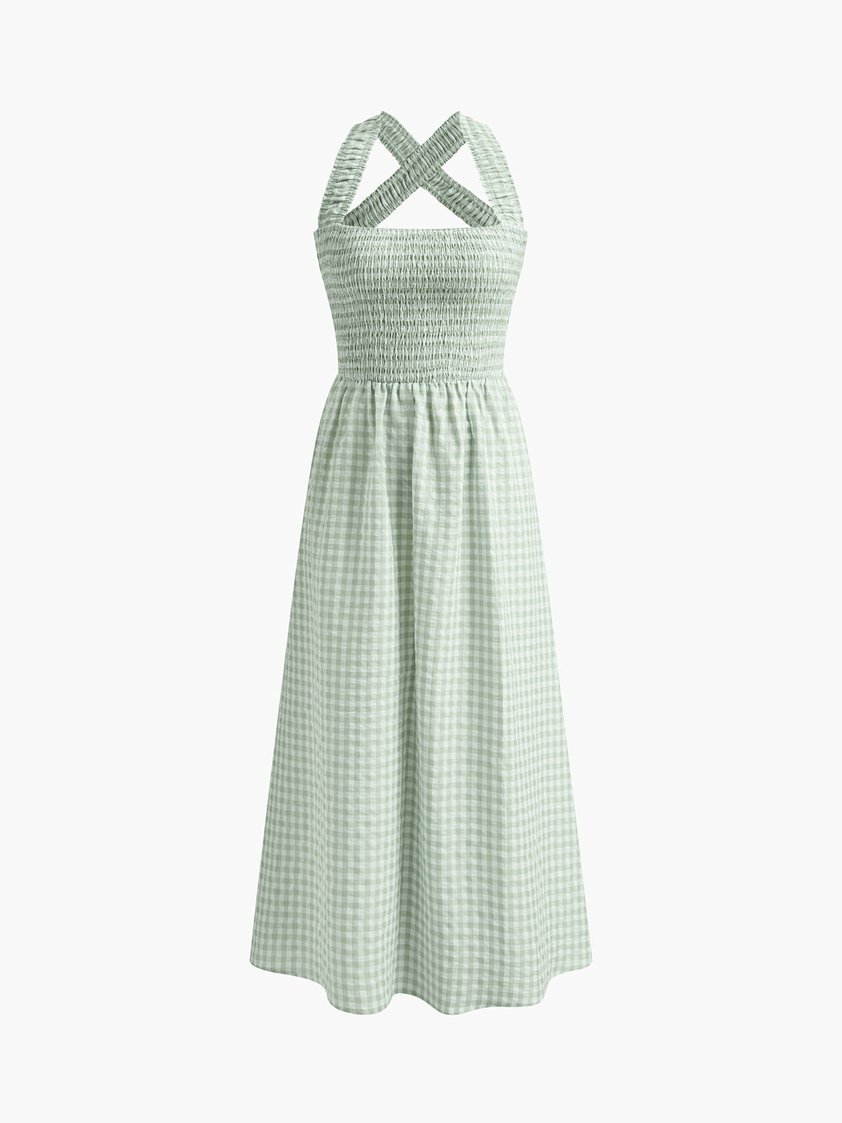 Clara | Langes Karomuster Kleid mit Halter und Criss Cross-Details