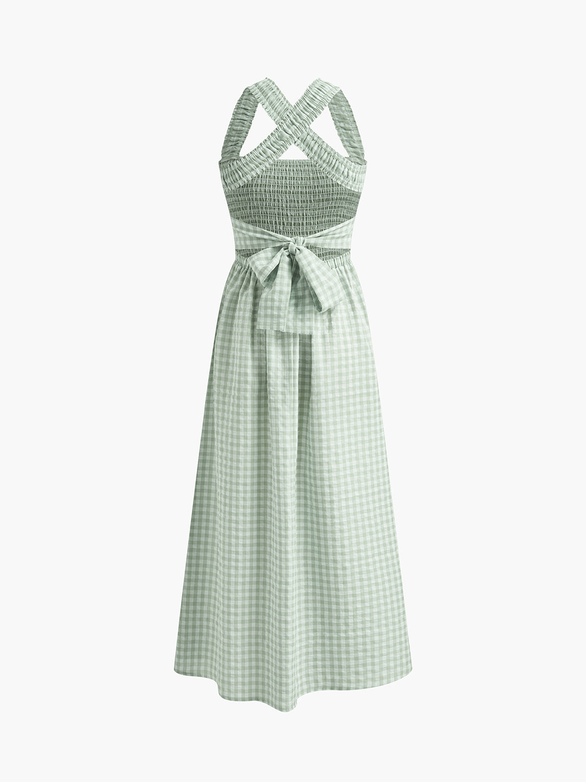 Clara | Langes Karomuster Kleid mit Halter und Criss Cross-Details