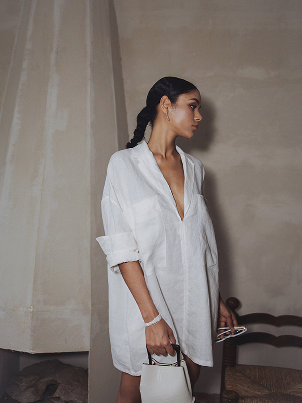 Clara | Elegantes Leinenkleid mit Taschen und langen Ärmeln