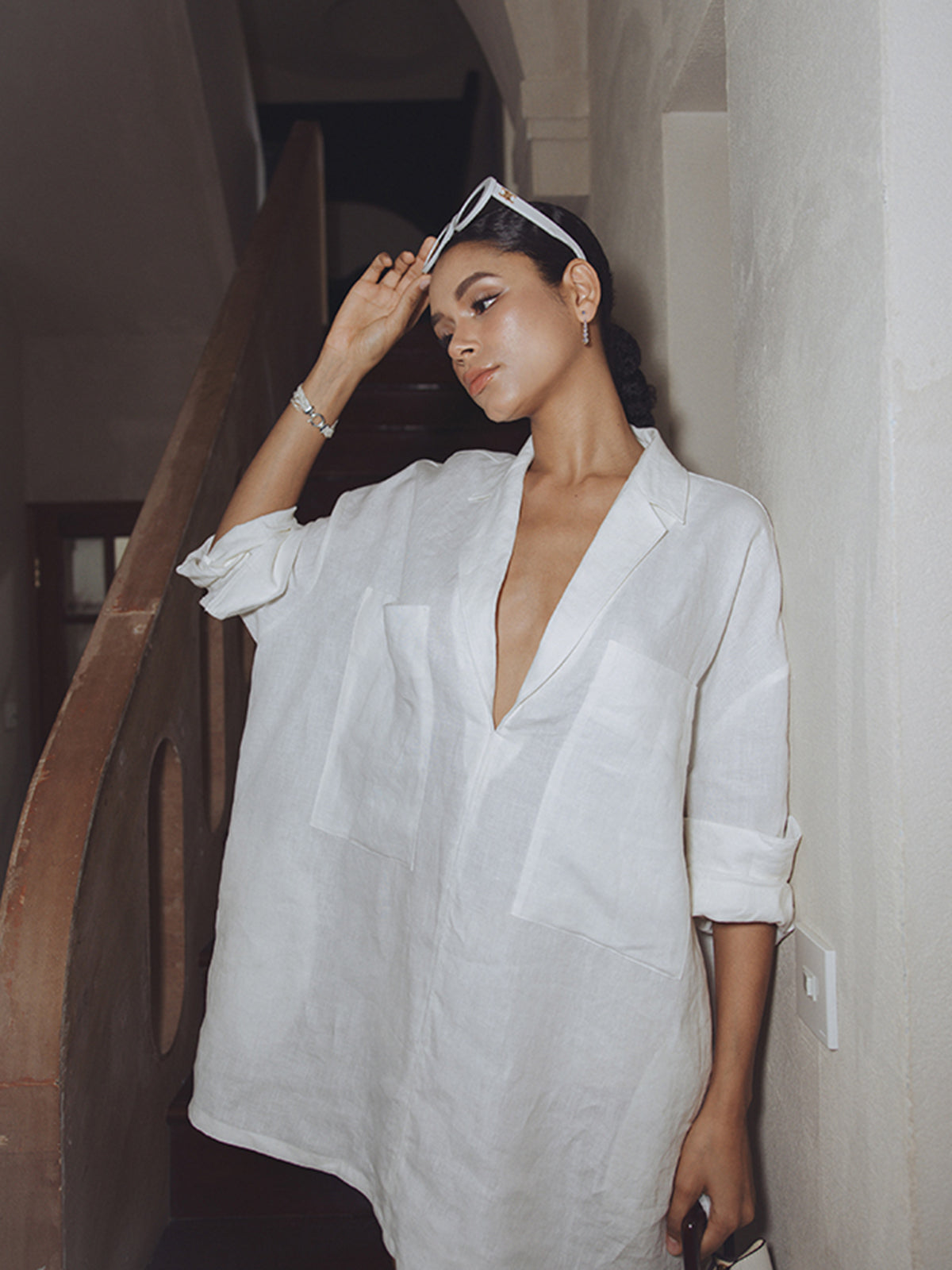 Clara | Elegantes Leinenkleid mit Taschen und langen Ärmeln