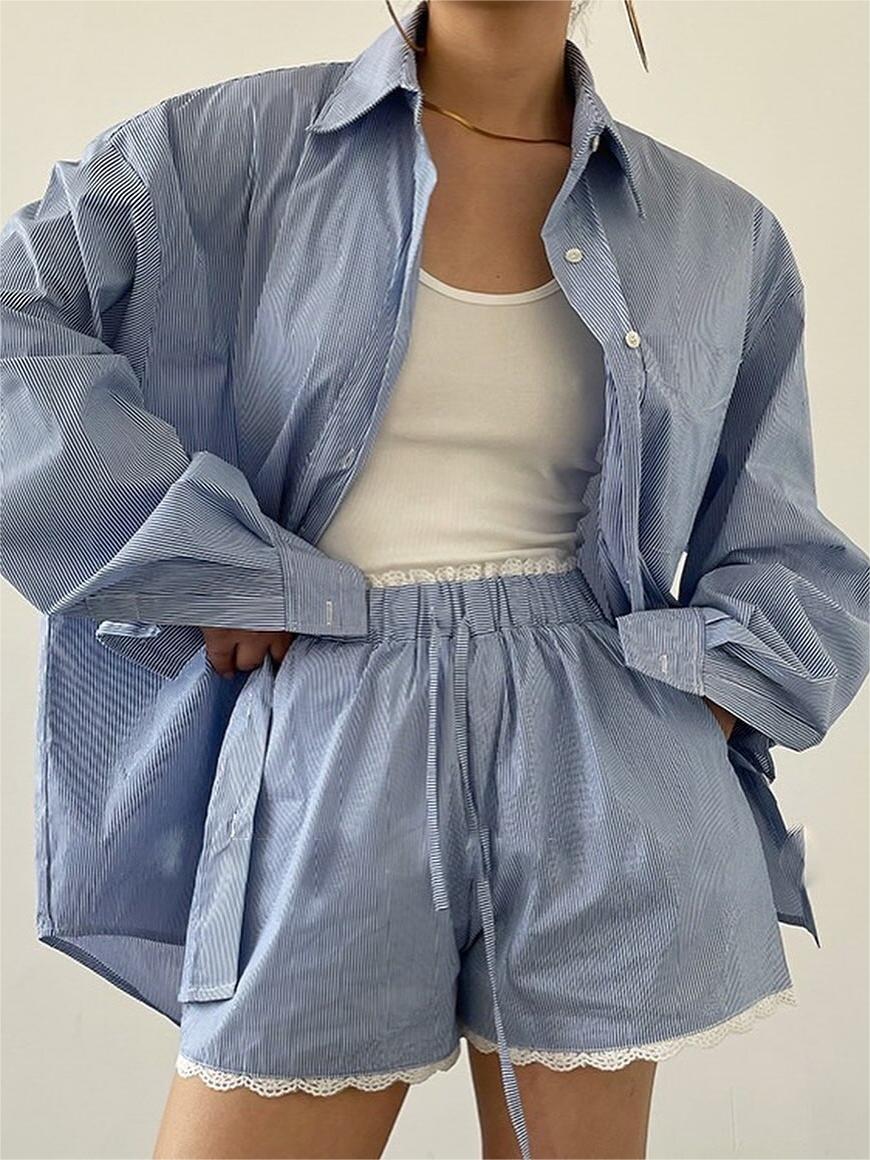 Max | Gestreiftes Langarm-Shorts Set