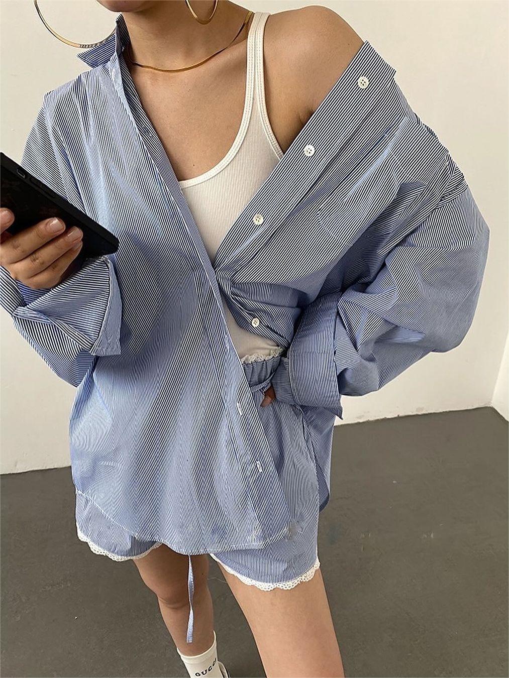 Max | Gestreiftes Langarm-Shorts Set