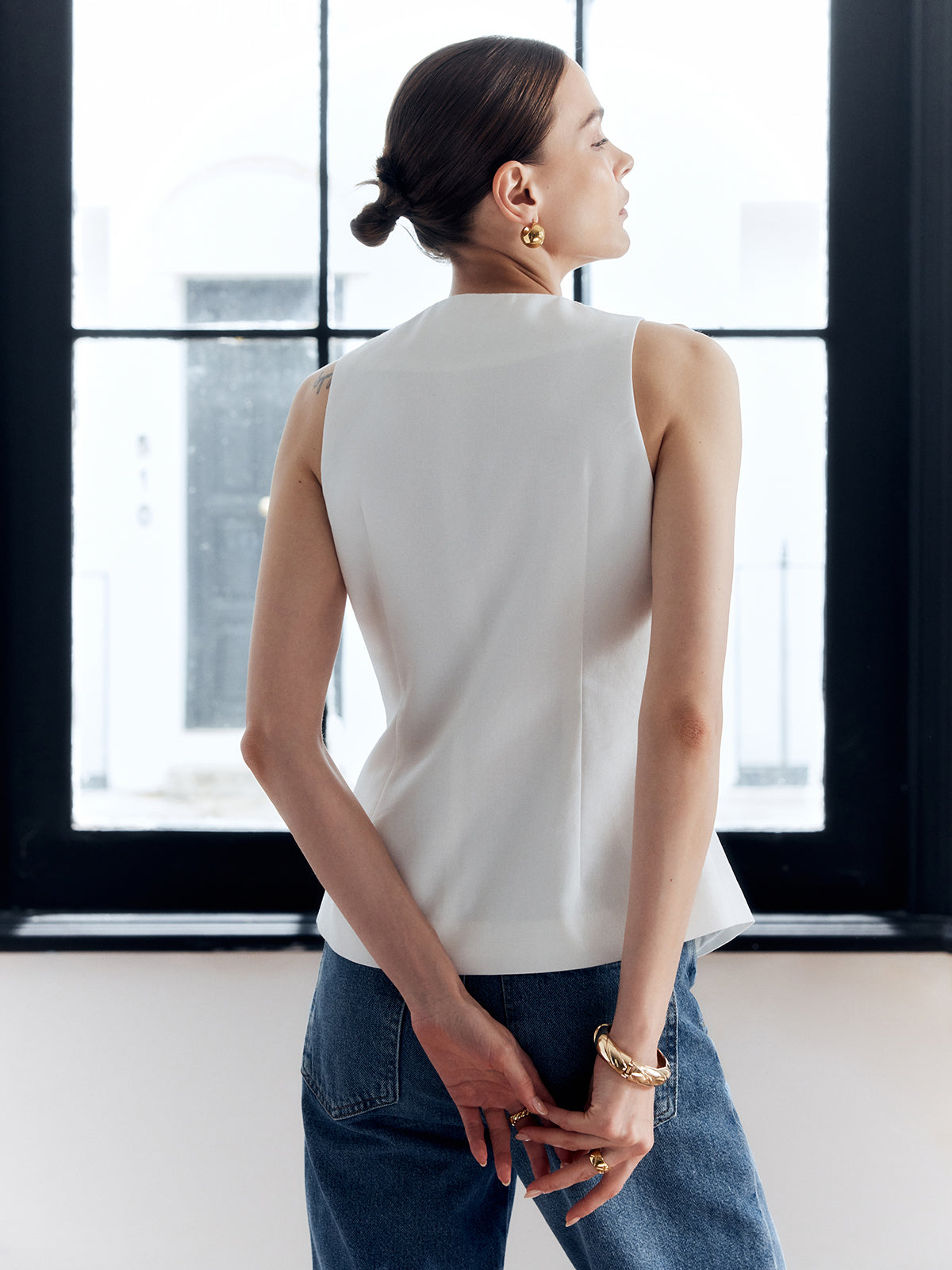 Lukas | Elegante Weste aus Baumwolle und Leinen mit Metallknöpfen