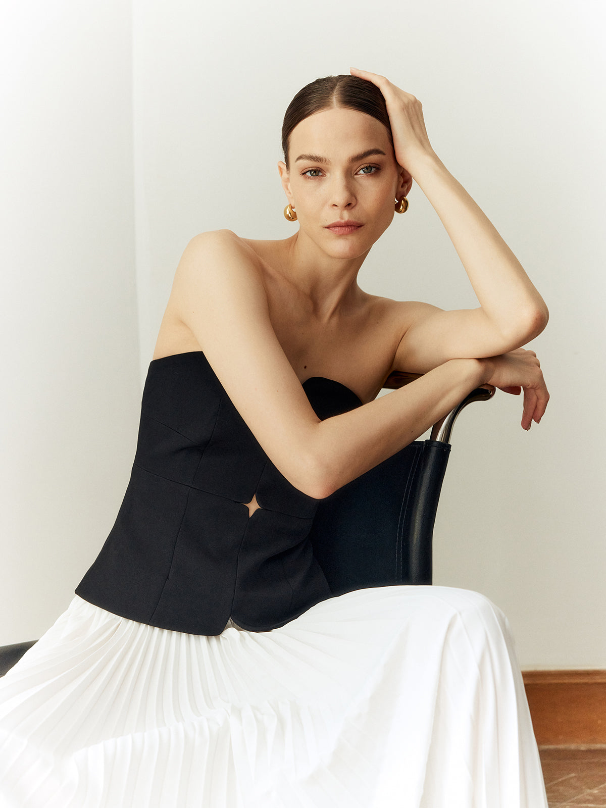 Clara | Plissiertes Maxi-Kleid ohne Schultern