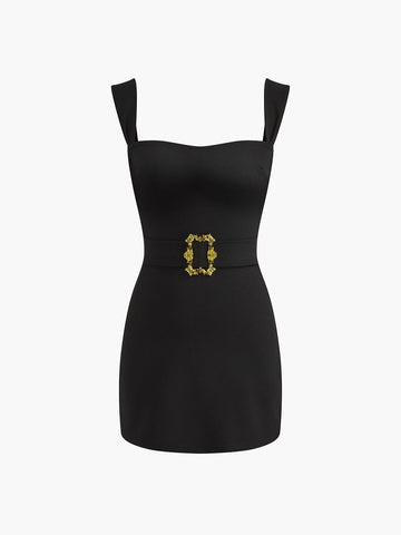 Laura | Tailliertes Kurzkleid mit Quadrat-Ausschnitt und Gürtel