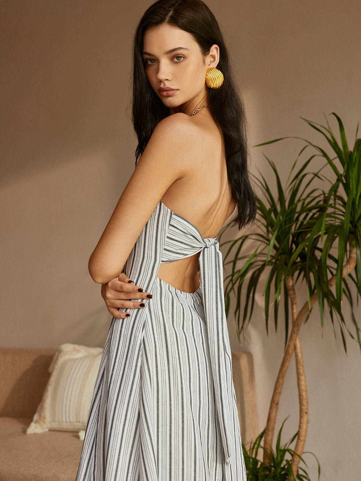 Clara | Elegantes Off-Shoulder Kleid aus Baumwolle und Leinen