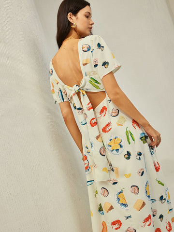 Isabella | Rückenfreies geknotetes florales Kleid mit V-Ausschnitt
