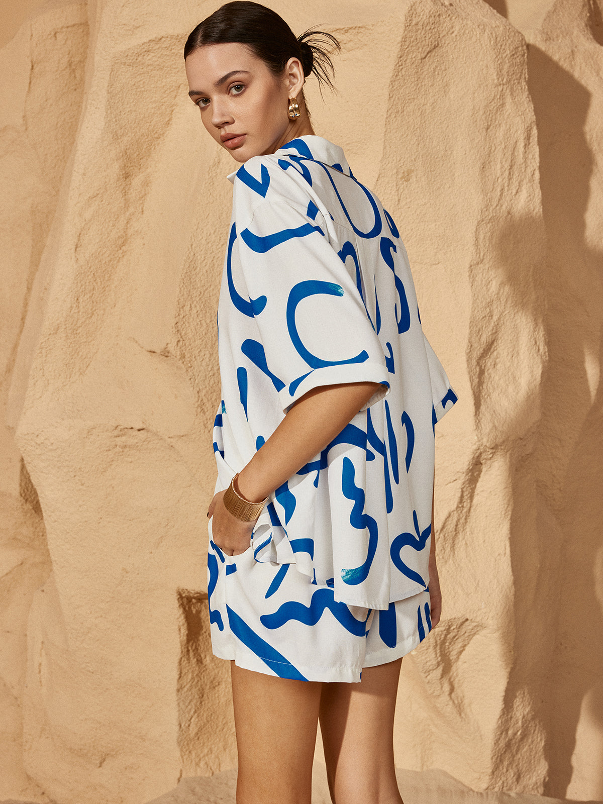 Clara | Druck Kordelzug Shorts Set