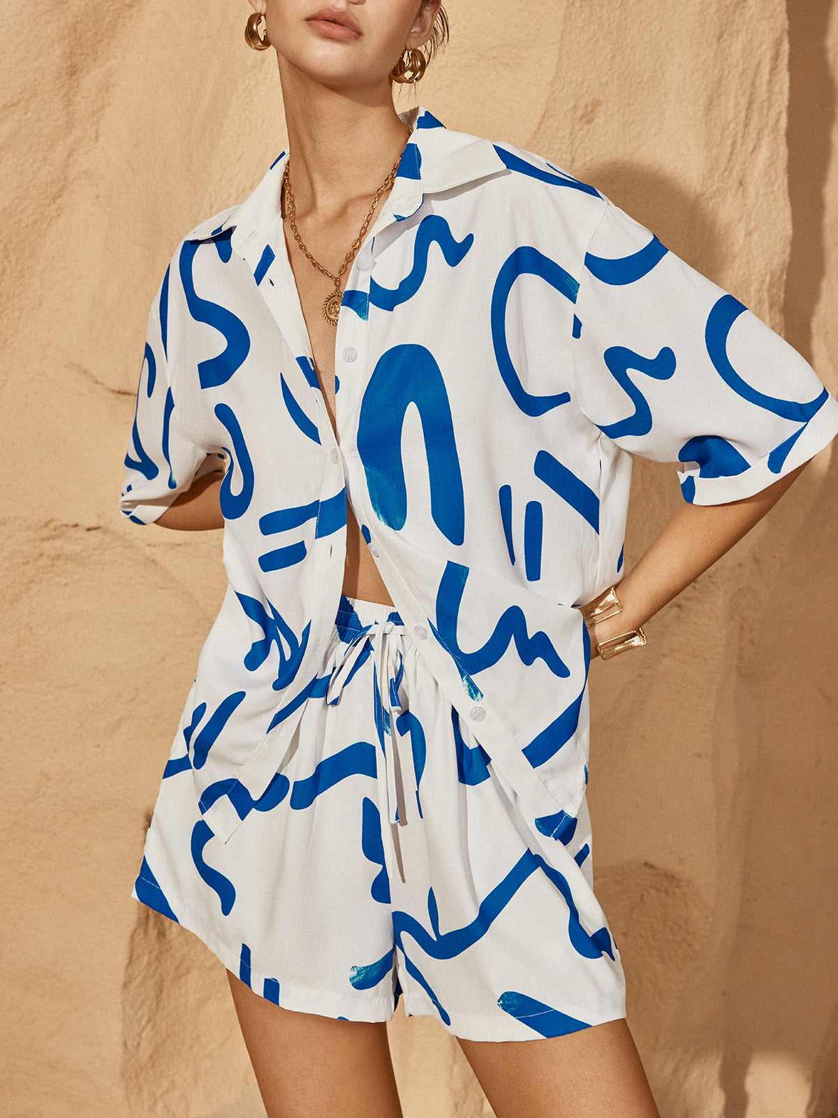 Clara | Druck Kordelzug Shorts Set