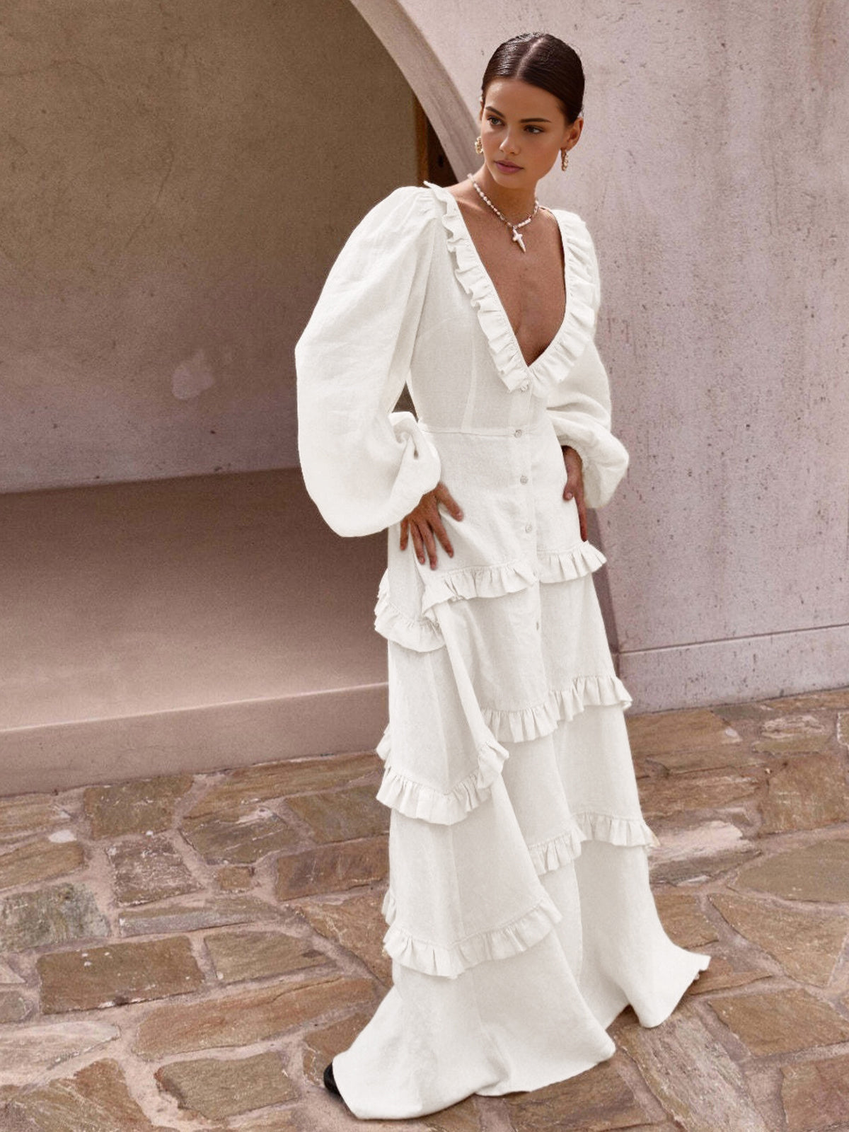 Clara | Elegantes Maxi-Kleid mit Rüschendetails