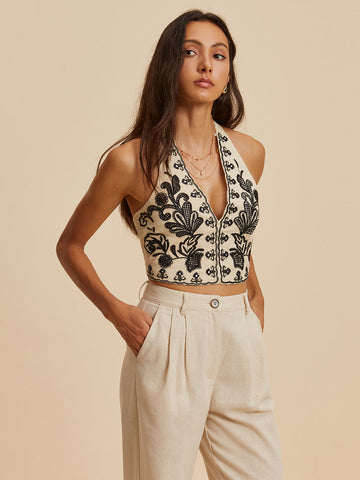 Clara | Elegantes V-Ausschnitt Tanktop mit Stickerei