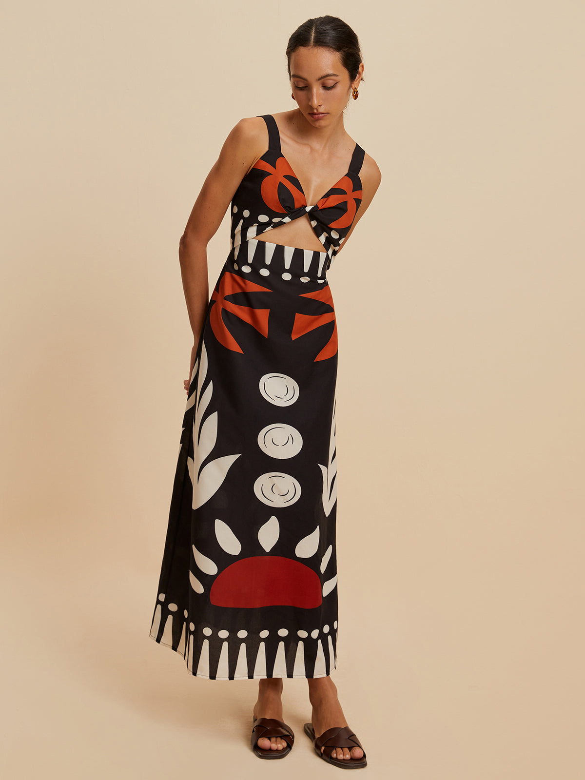 Emilia | Ärmelloses Floral-Kleid mit Cut-Out und Reißverschluss