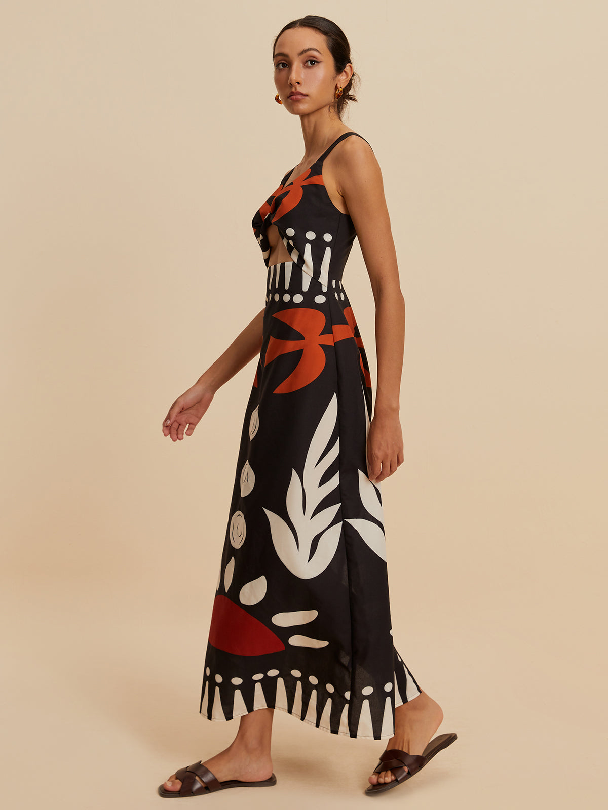 Emilia | Ärmelloses Floral-Kleid mit Cut-Out und Reißverschluss