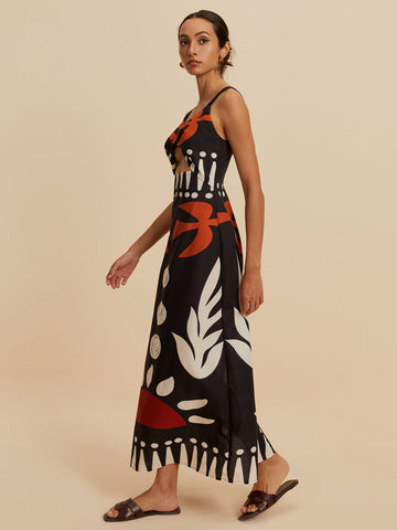 Emilia | Ärmelloses Floral-Kleid mit Cut-Out und Reißverschluss