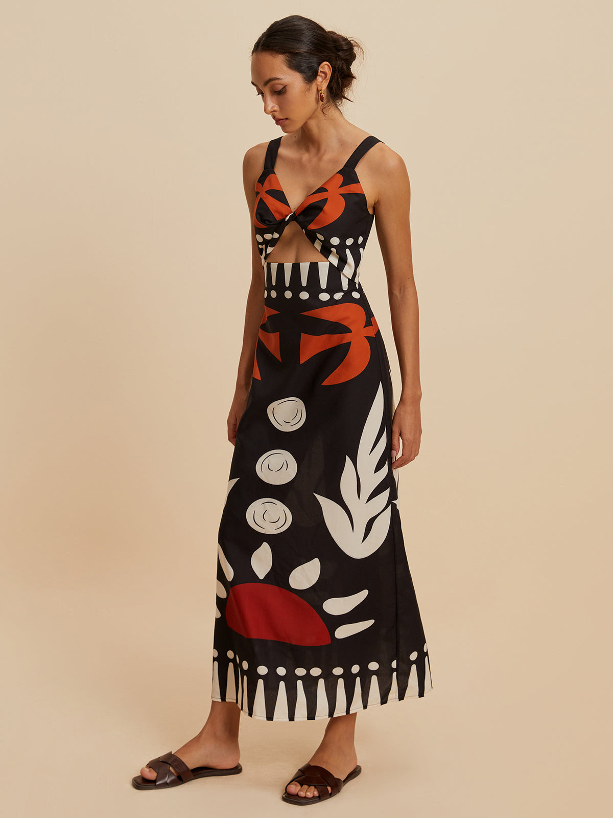 Emilia | Ärmelloses Floral-Kleid mit Cut-Out und Reißverschluss