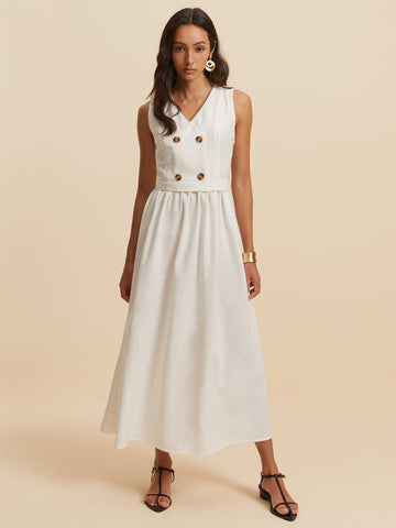 Clara | Ärmelloses Maxikleid aus Leinen-Baumwoll-Mix