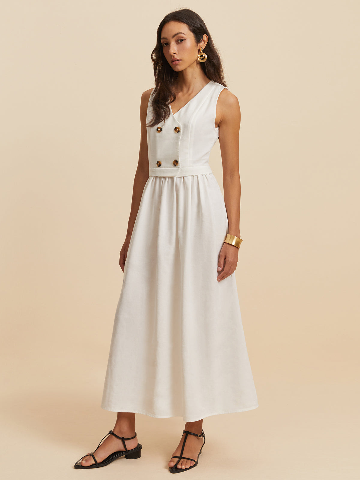 Clara | Ärmelloses Maxikleid aus Leinen-Baumwoll-Mix