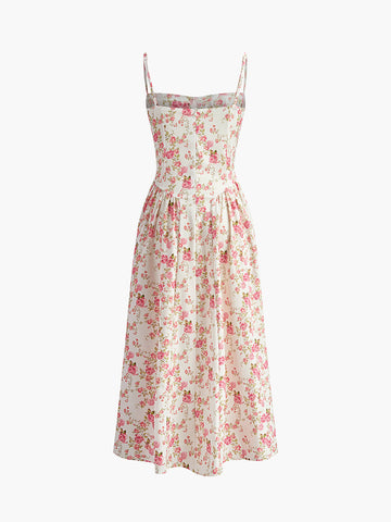 Charlotte | Blumenmuster Kleid mit quadratischem Ausschnitt