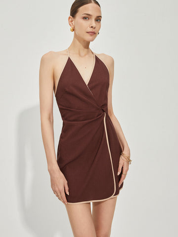 Emilia | Rückenfreies Geknotetes Kleid mit Kontrastbesatz