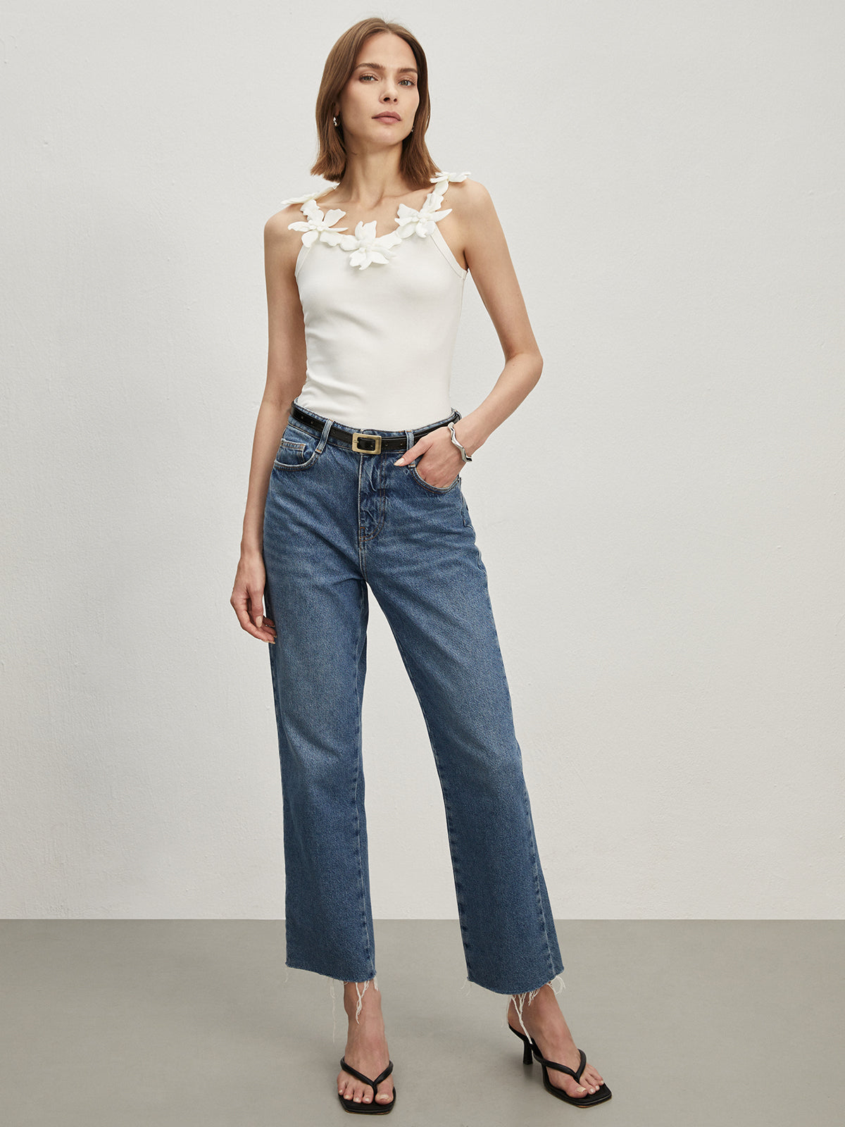 Clara | Jacquard Crew Neck Slim Tanktop