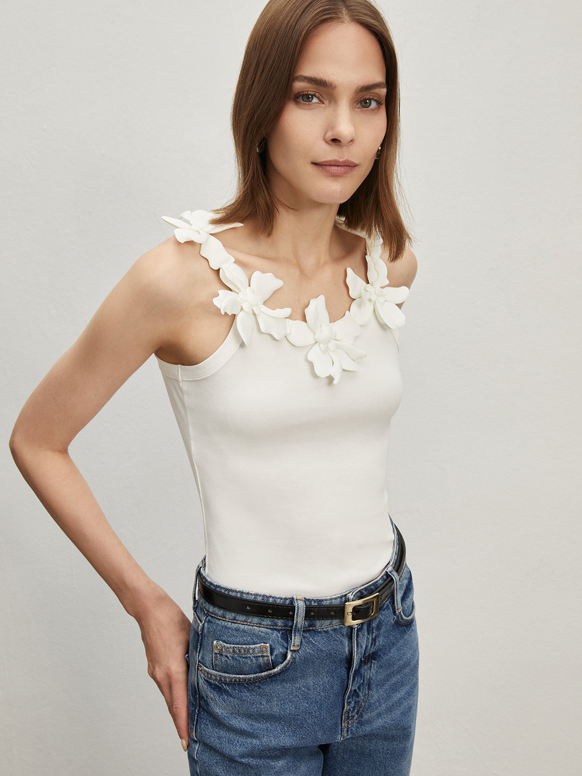 Clara | Jacquard Crew Neck Slim Tanktop