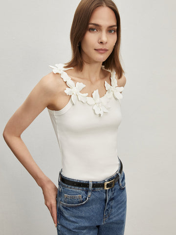 Clara | Jacquard Crew Neck Slim Tanktop