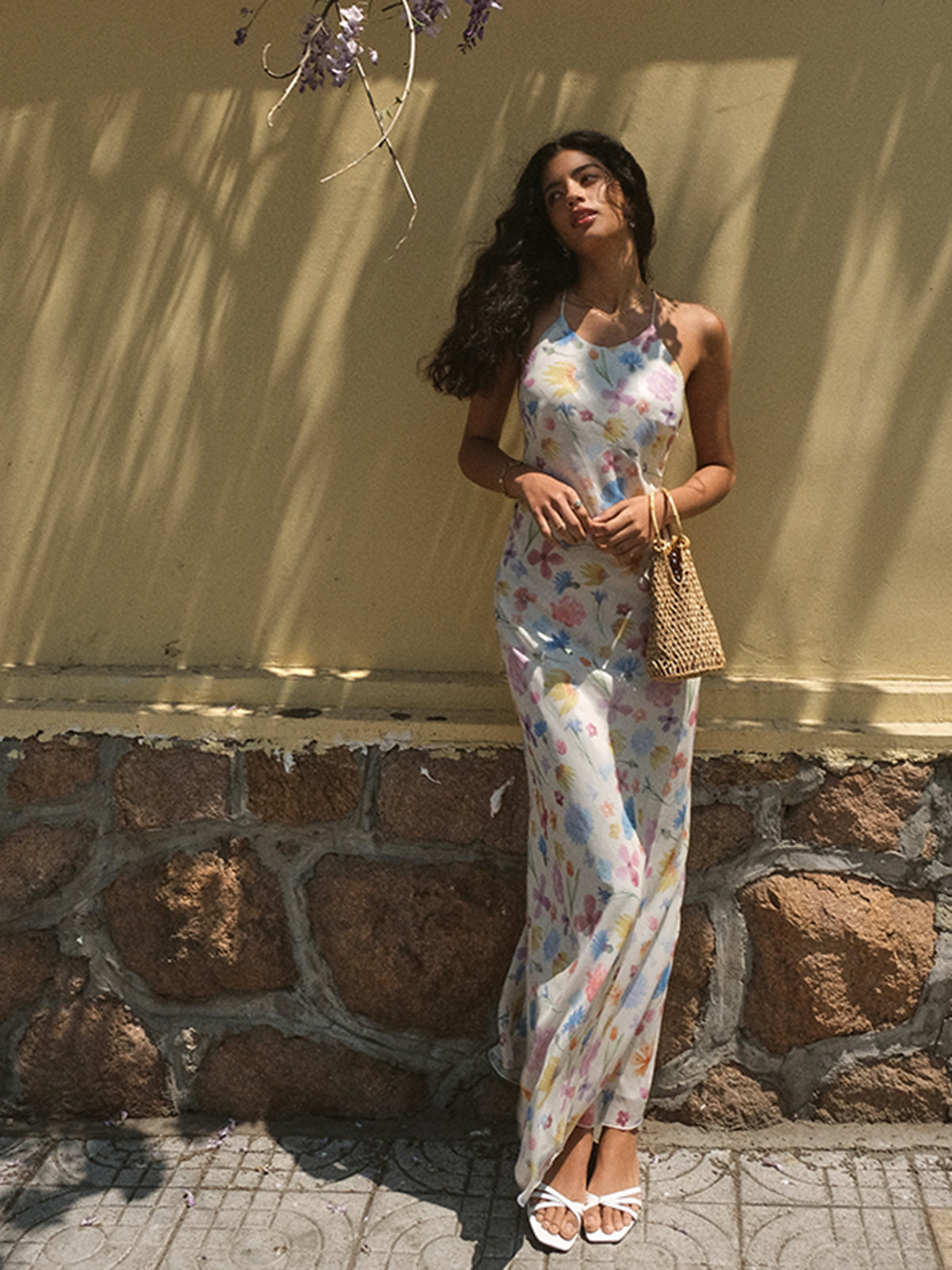 Emilia | Chiffon-Rückenfreies Blumenmaxikleid