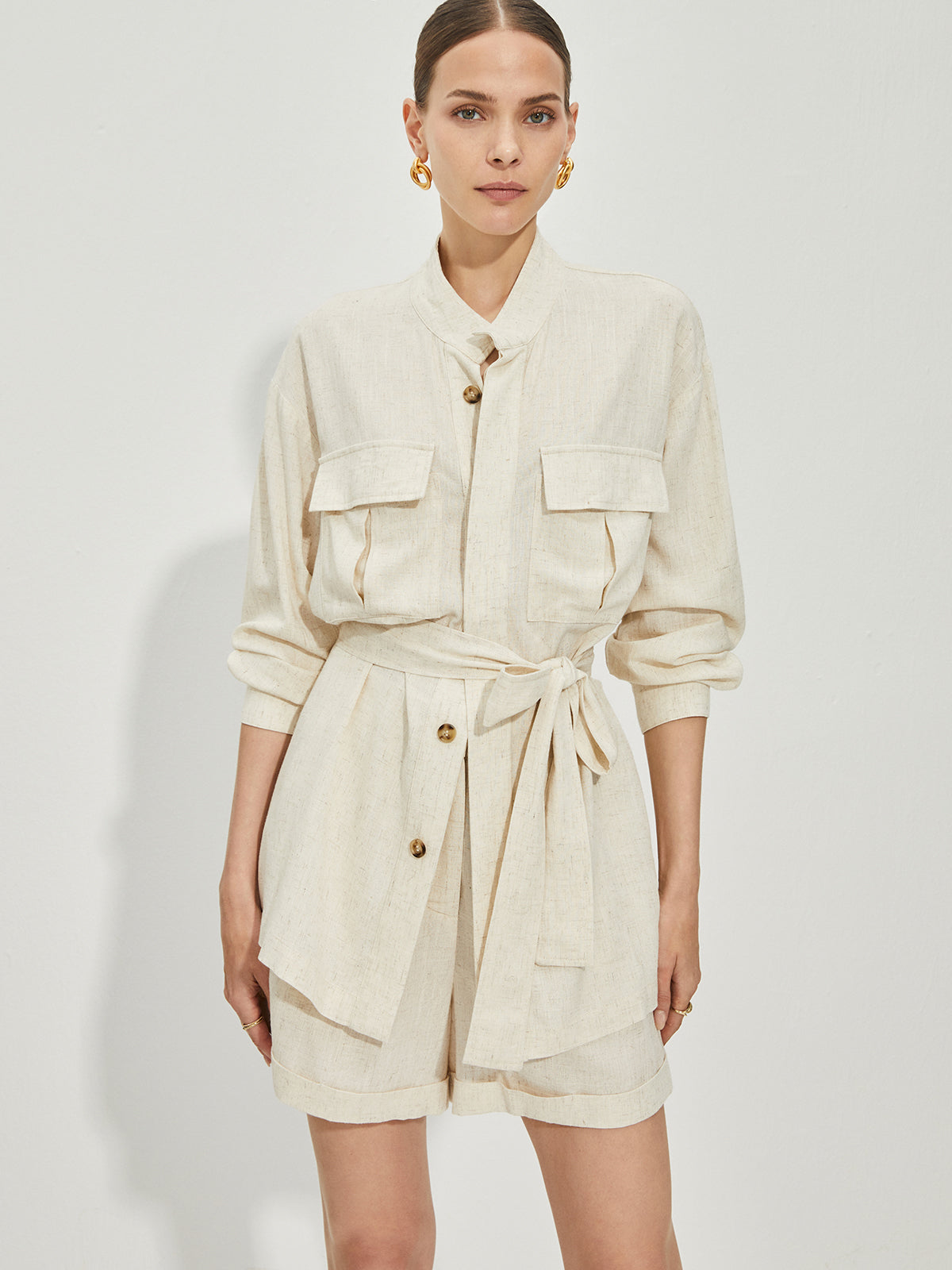 Clara | Lässiges Baumwoll-Leinen Shortset mit Gürtel