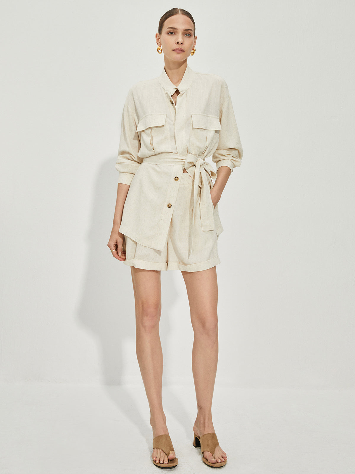 Clara | Lässiges Baumwoll-Leinen Shortset mit Gürtel