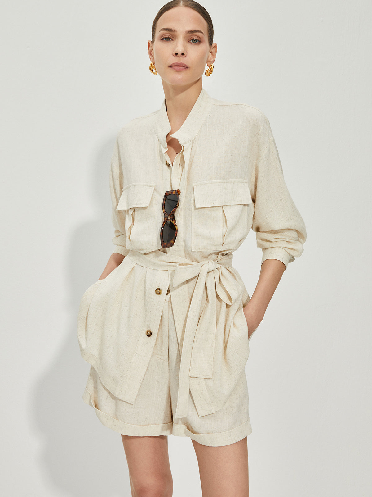 Clara | Lässiges Baumwoll-Leinen Shortset mit Gürtel