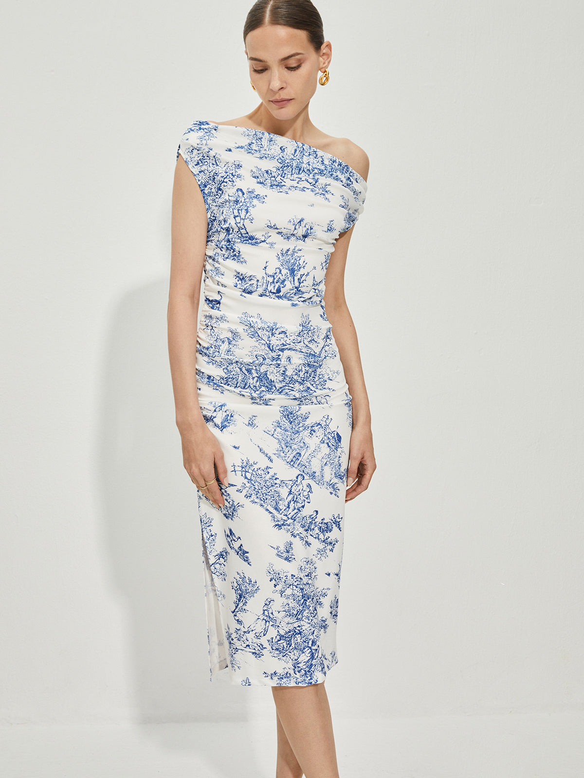 Sophie | Elegantes Midi-Kleid mit Print und geradem Ausschnitt