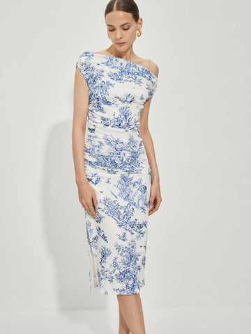 Sophie | Elegantes Midi-Kleid mit Print und geradem Ausschnitt