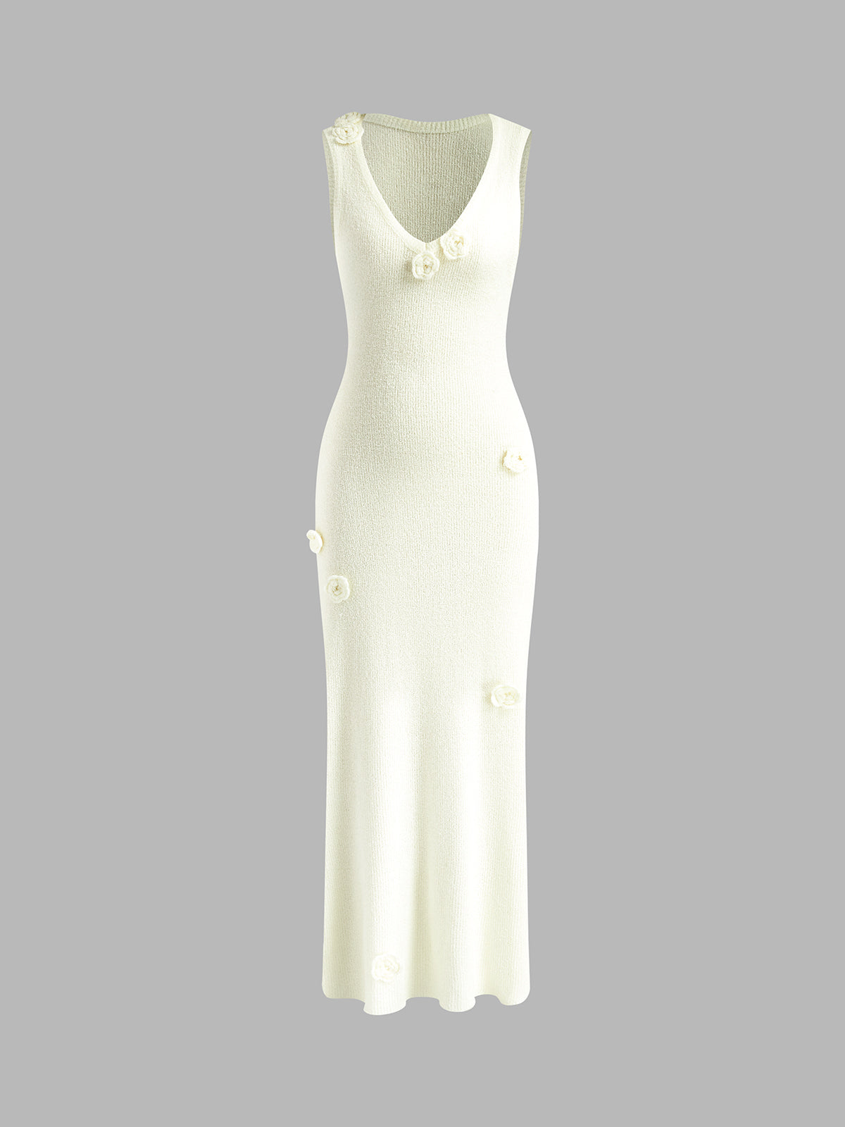 Clara | 3D Blumen V-Ausschnitt Strickkleid