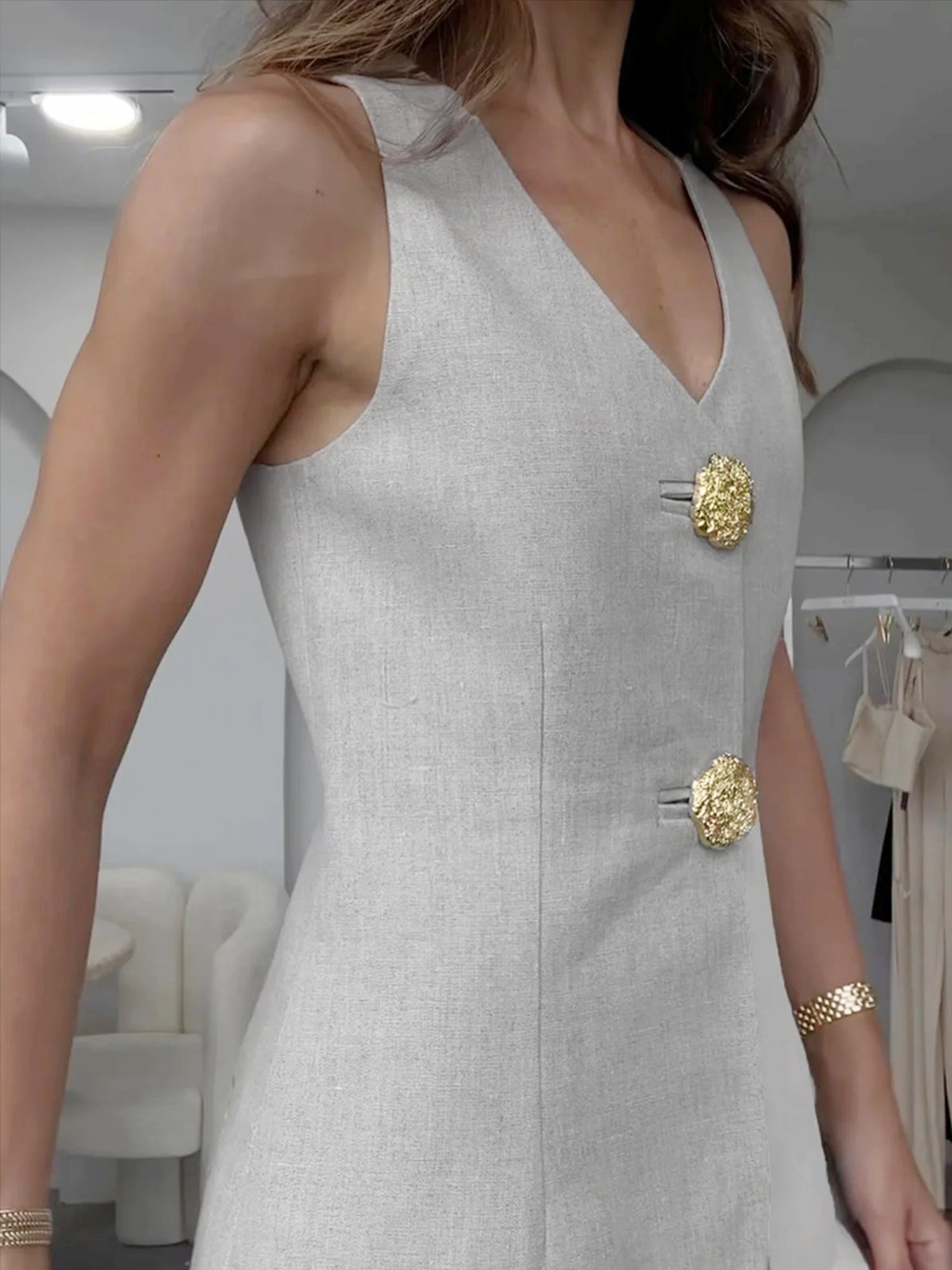 Emilia | Knopf Split Ärmelloses Hosen-Set