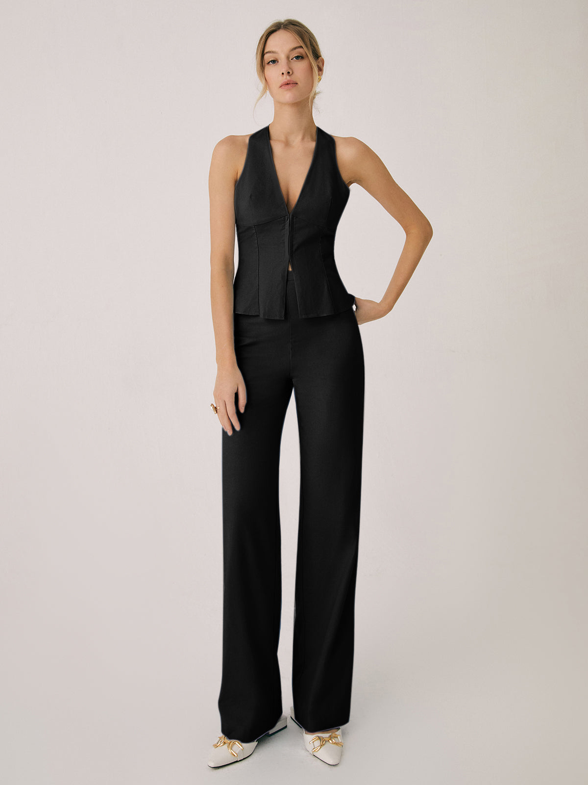 Liesl | Baumwoll- und Leinenweste mit geraden Beinhosen Set