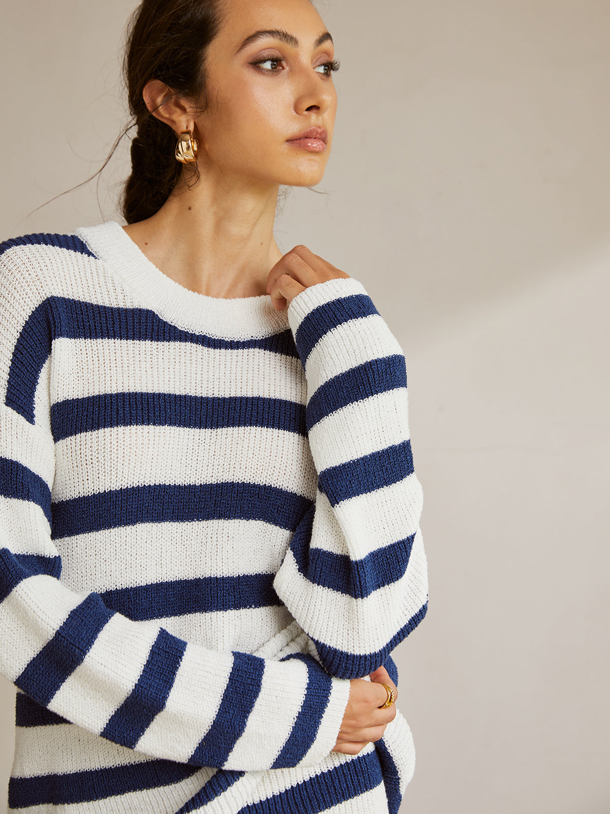 Leonie | Gestreiftes Rippstrick-Sweater-Shorts-Set