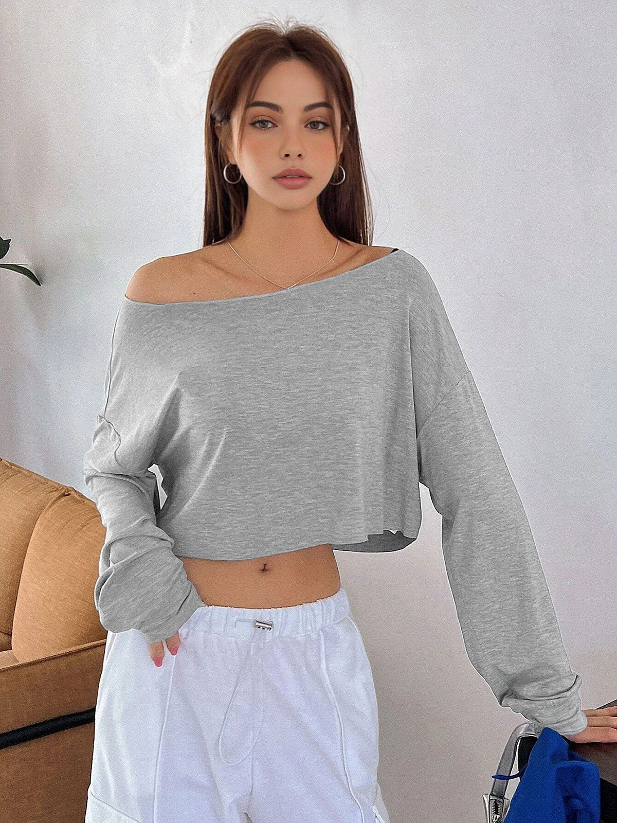 Clara | Lässiges Off-Shoulder Langarm T-Shirt