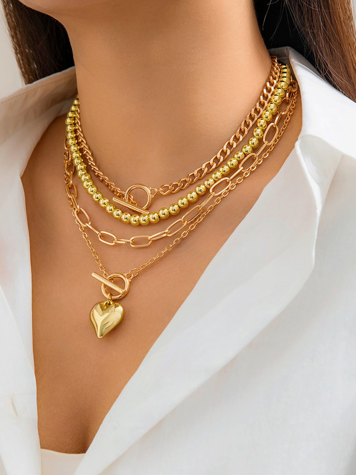 Marie | Herz-Anhänger-Multikettenkette