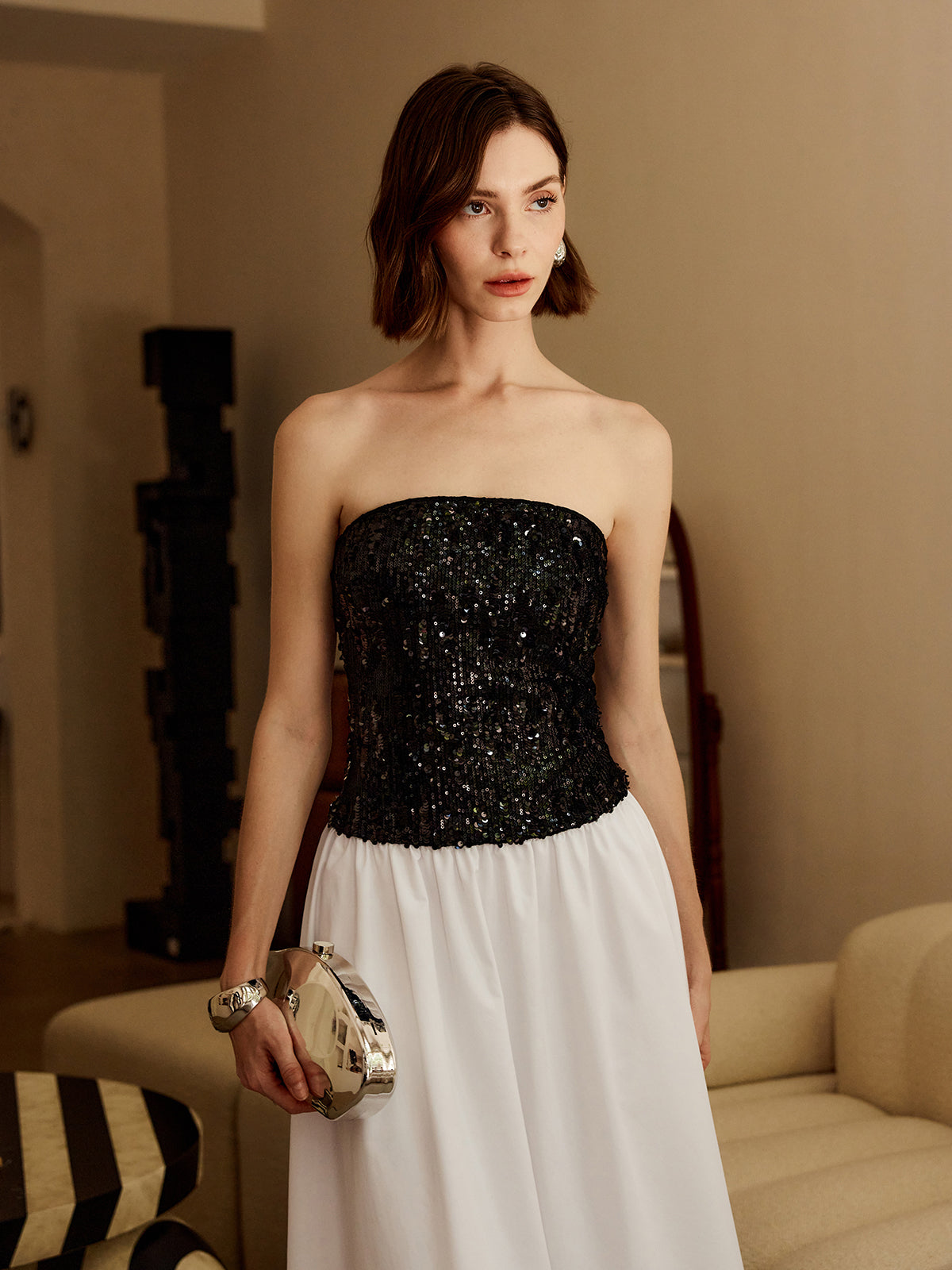 Laura | Faltenrock Pailletten Maxikleid