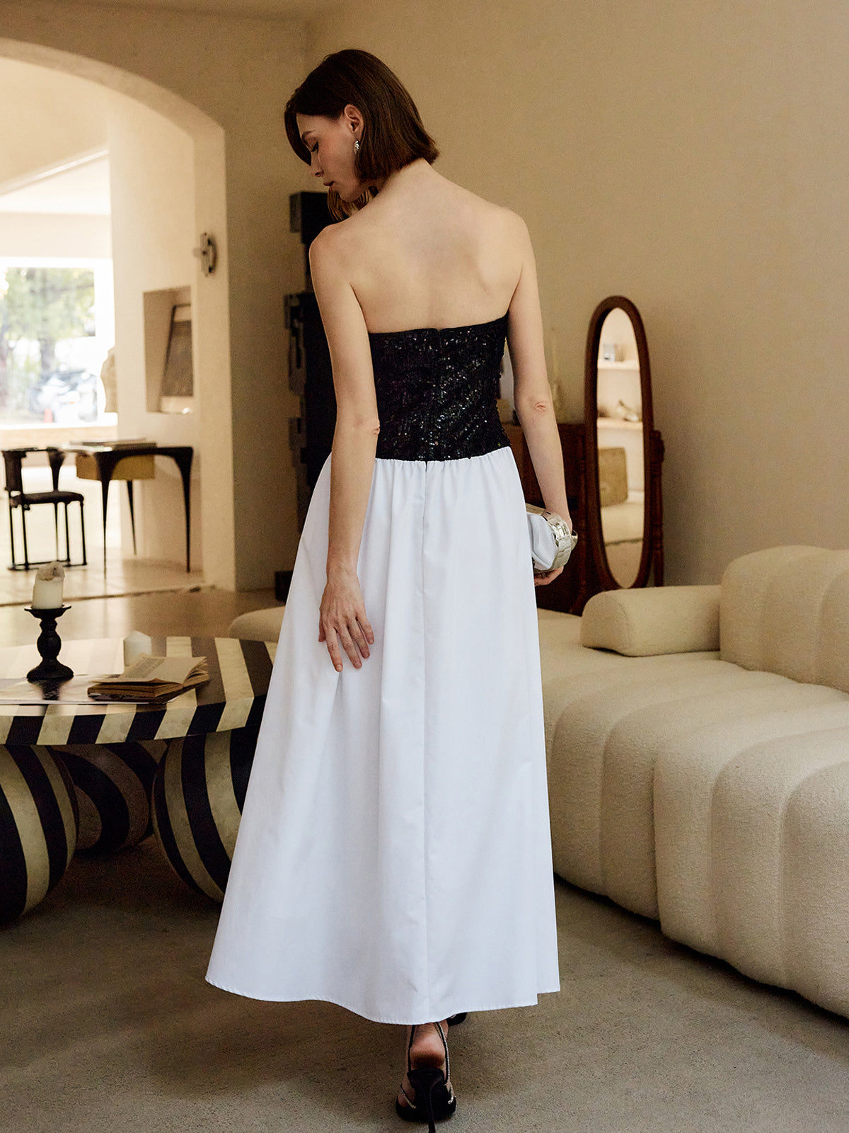 Laura | Faltenrock Pailletten Maxikleid