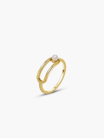 Lena | Eleganter Ring mit goldener Imitationsperle