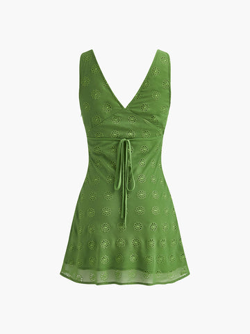 Anna | V-Ausschnitt Kleid aus Baumwollmischung mit Kordelzug