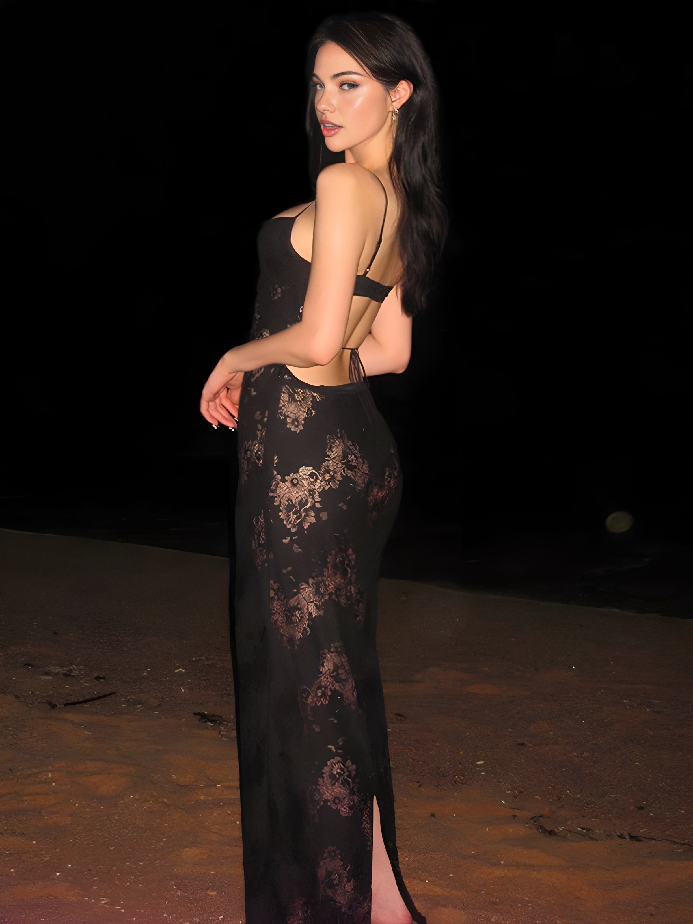 Laura | Florales, semi-transparentes Cami-Maxikleid