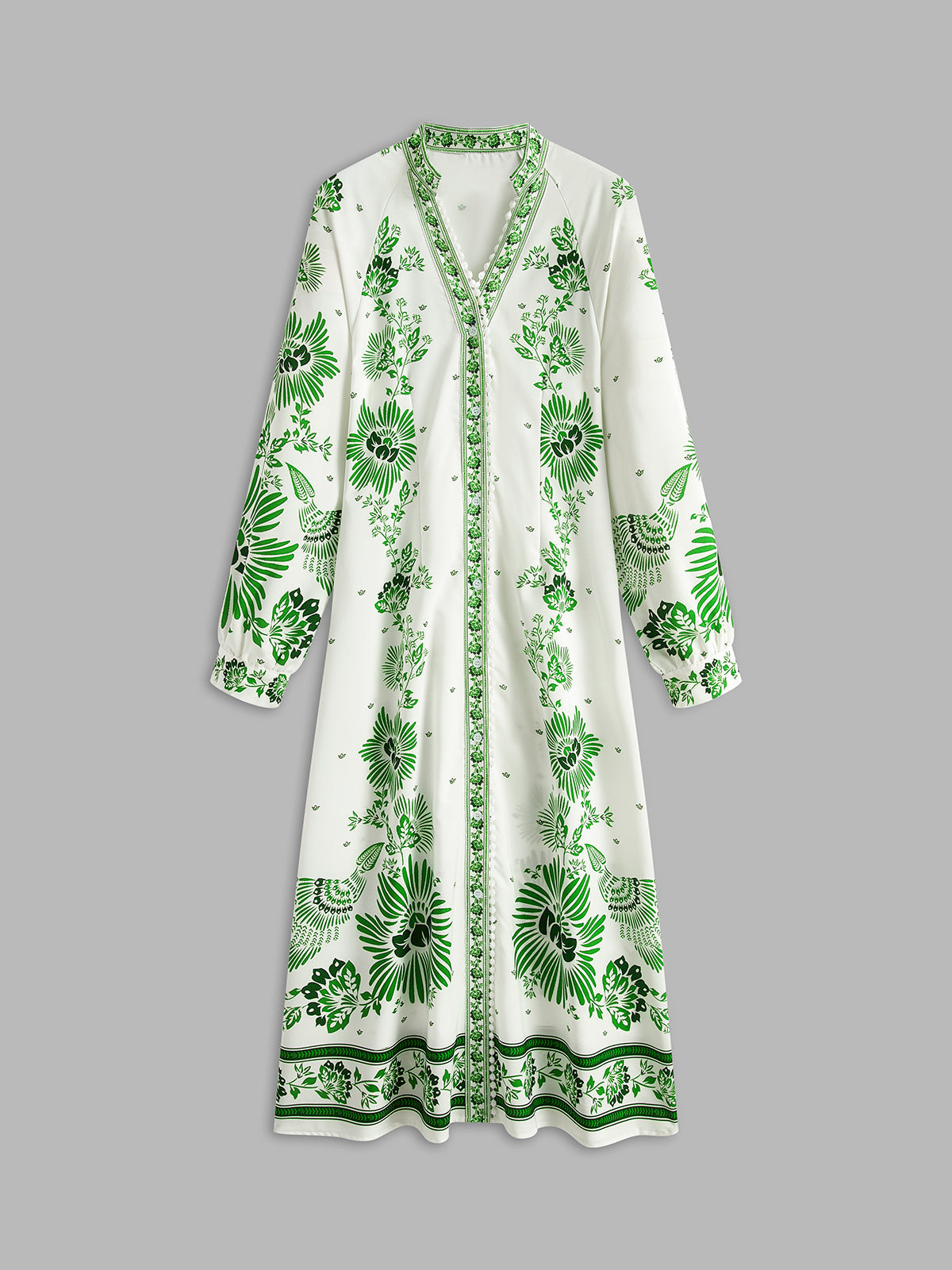 Clara | Vintage Bedrucktes Knopfmaxikleid