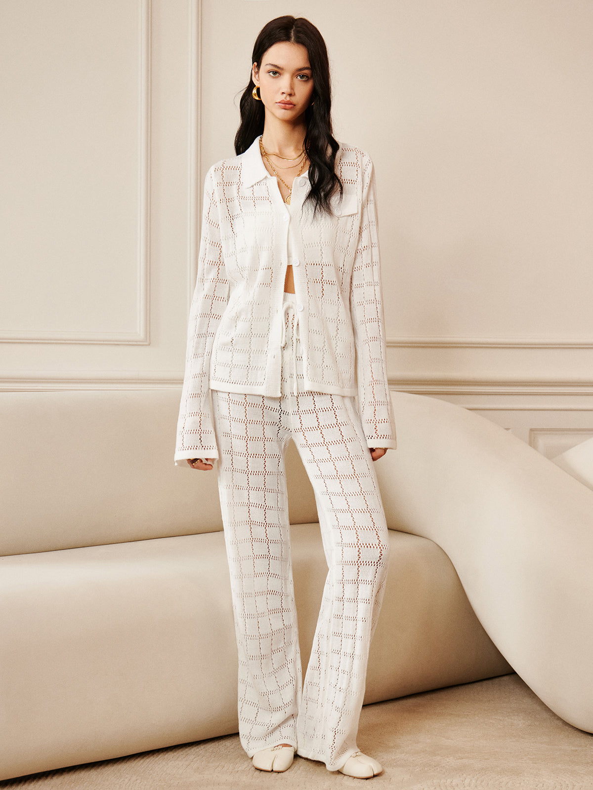 Lina | Kariertes Drawstring-Hosen Set